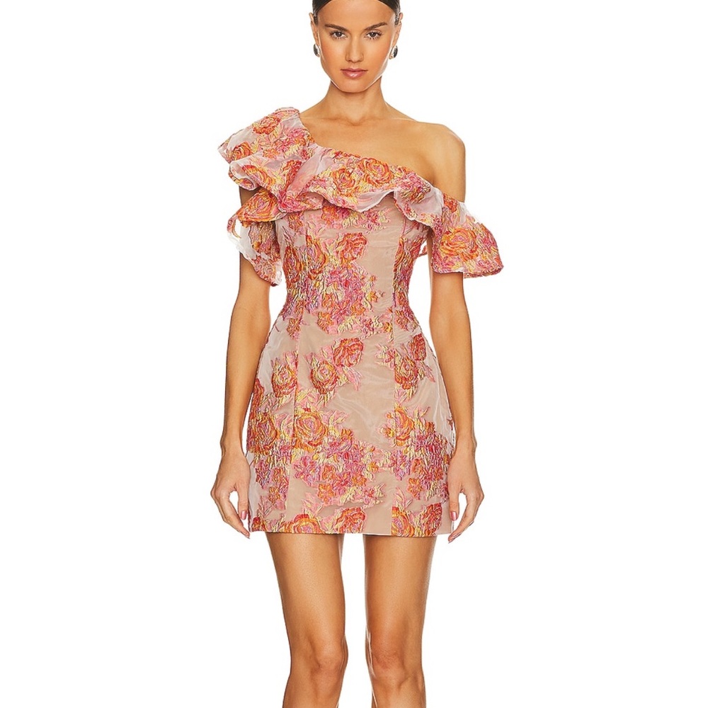Elliatt One Shoulder Floral Dress in Pink and Orange